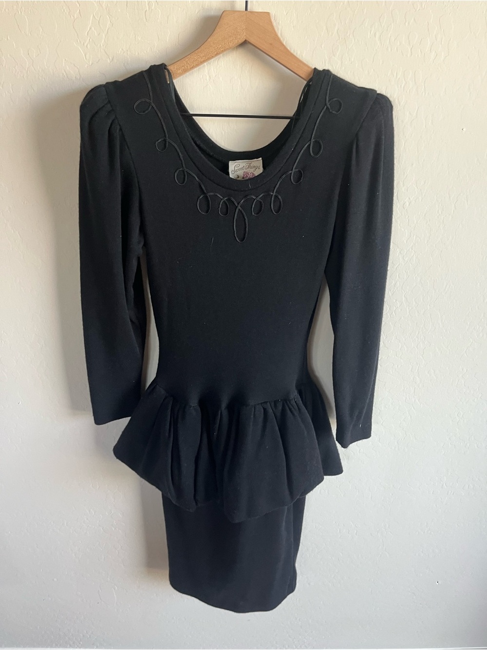 VTG Sweet Things Black Peplum Dress Scoop Neck Embroidery Whimsigoth Grunge Y2K - Picture 2 of 7